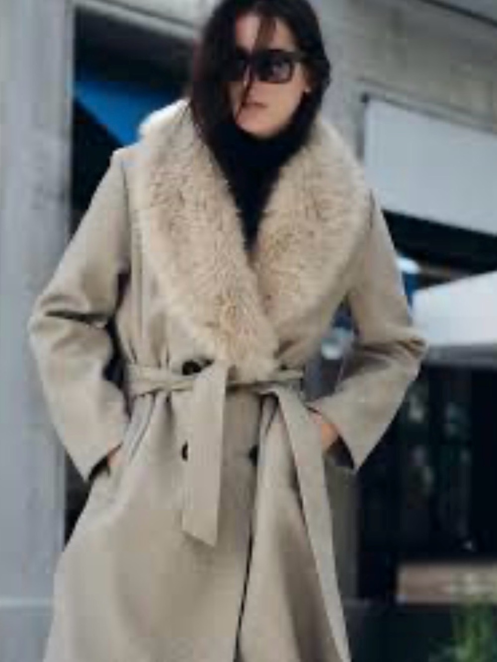Zara Wool-Blend Faux Shearling Collar Coat